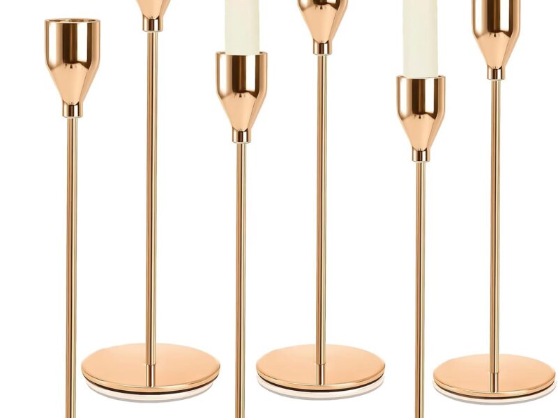 YELINTIAN Rose Gold Metal 13 Inch 6 Taper Candle Holders