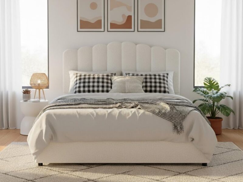 Artiss Queen Boucle Gas Lift Bed Frame