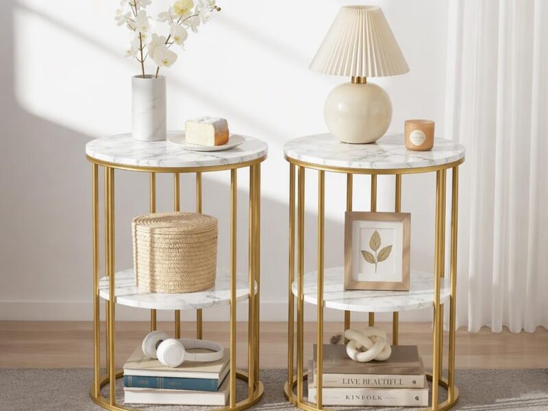Artiss White and Gold Round Table Set of 2
