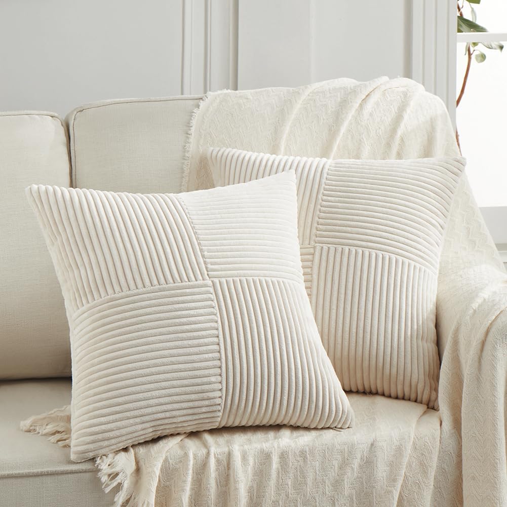 Fancy Homi Corduroy Patchwork Cushion Covers, Set of 2