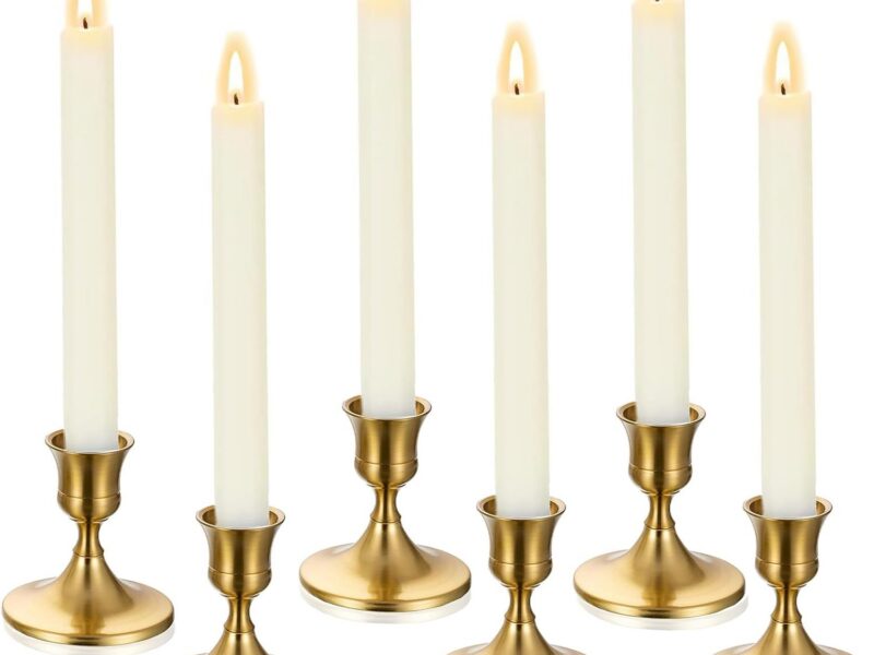 YELINTIAN Gold 6 Metal Taper Candle Holders