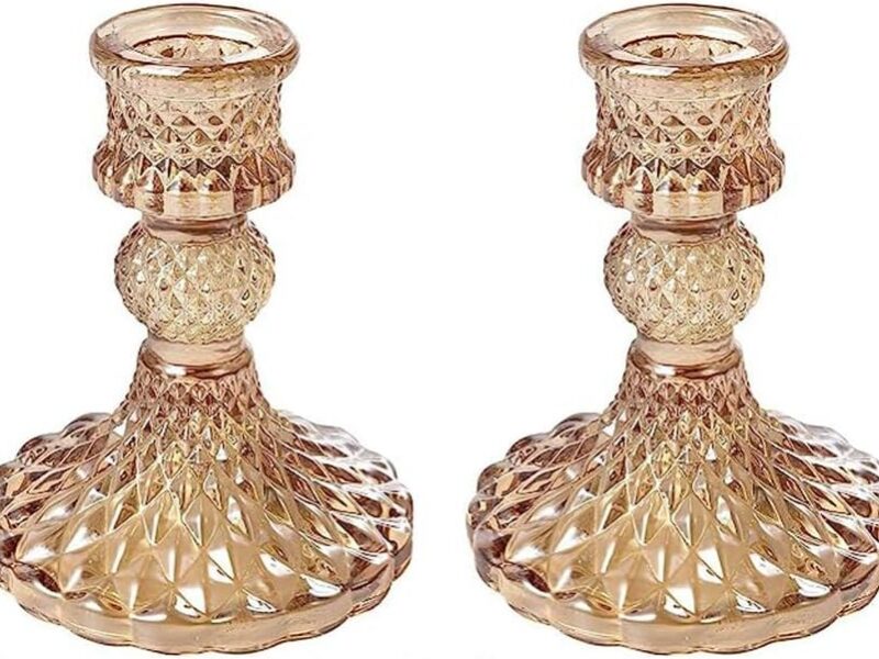 Answaily Gold Glass 2 Taper Candle Holders