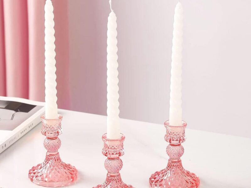 Esdallina Pink Glass 3 Desktop Taper Candle Holders