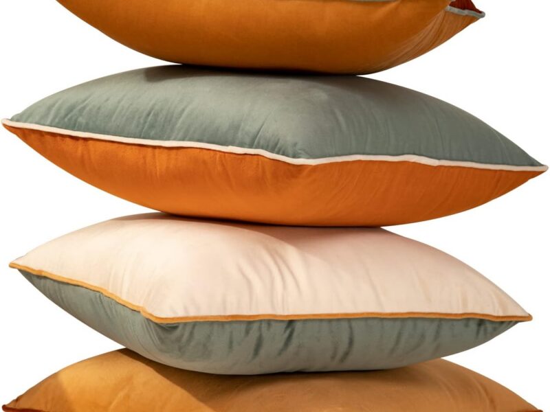 Mejinon Velvet Plaid Cushion Covers, Set of 4