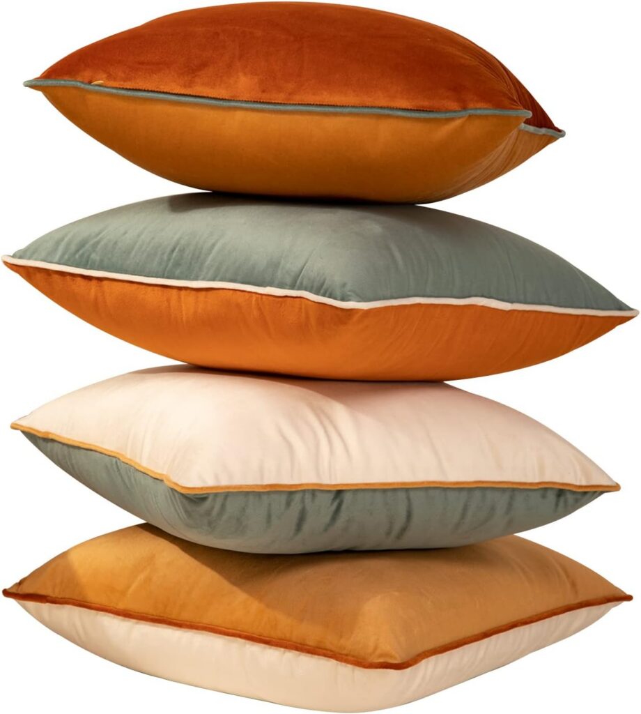 Mejinon Velvet Plaid Cushion Covers, Set of 4