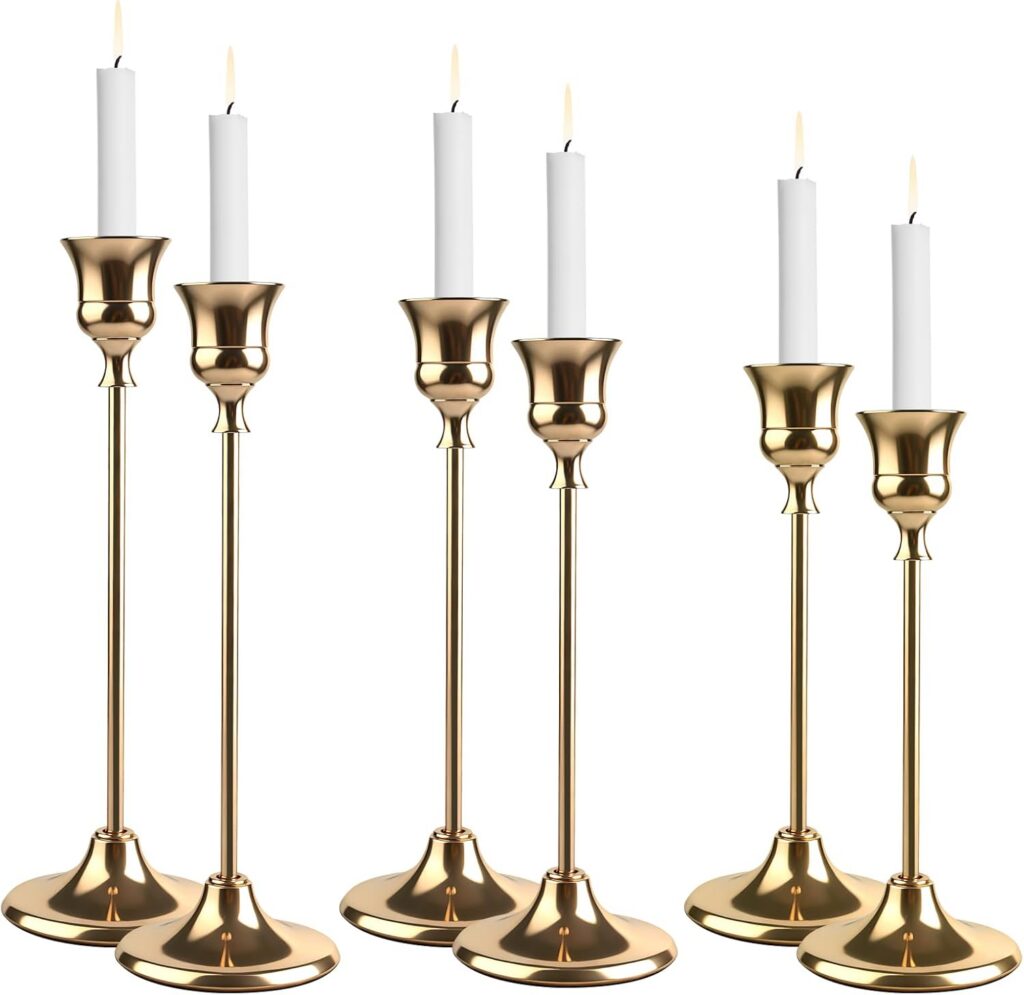 EukyPlace Gold Metal 3 Graduated Taper Candle Holders
