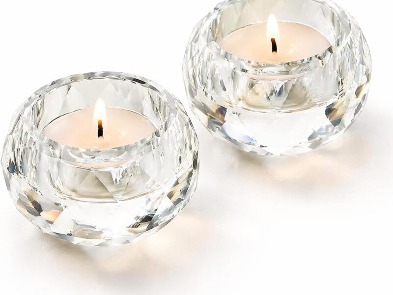 Answaily Clear Cut Crystal Glass 2 Tealight Candle Holders