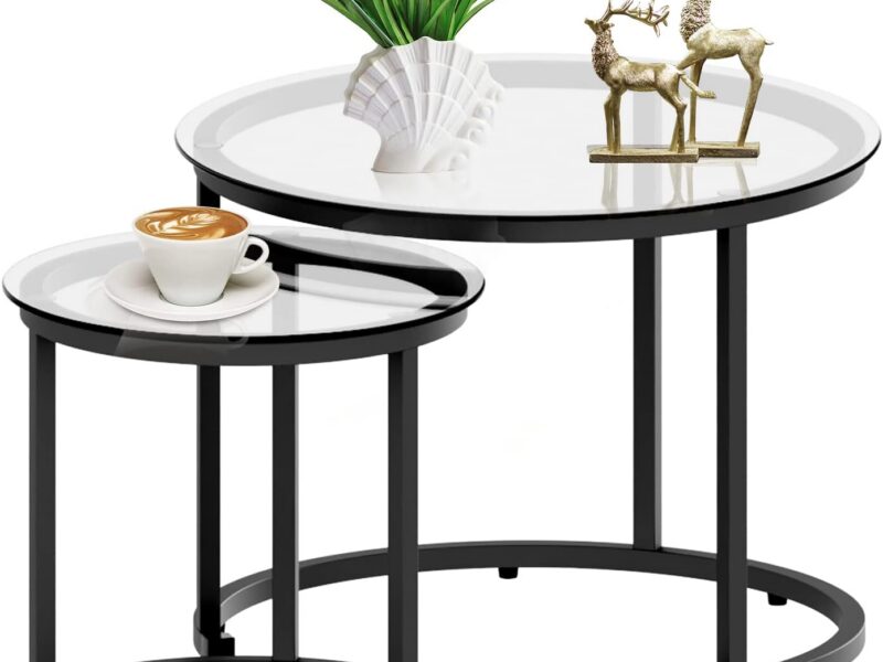 ABOXOO Black Nesting Glass Table Set of 2