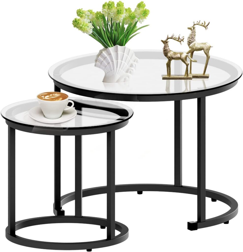 ABOXOO Black Nesting Glass Table Set of 2