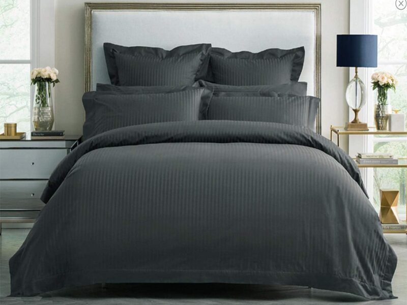 FABRIC FANTASTIC Charcoal Striped Microfibre Quilt Cover Set