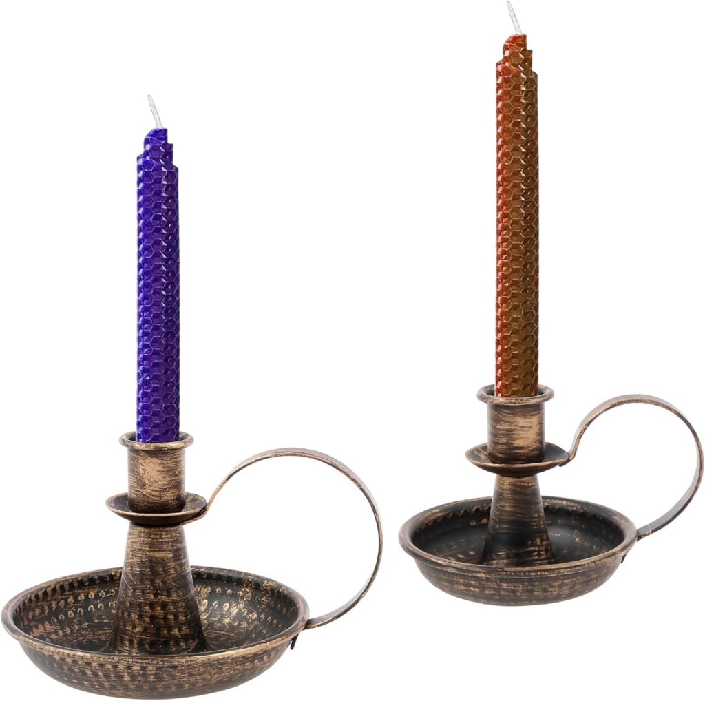 UKQRRTC Bronze Iron 2 Curved Handle Taper Candle Holders