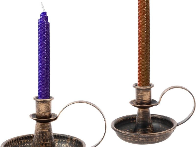 UKQRRTC Bronze Iron 2 Curved Handle Taper Candle Holders