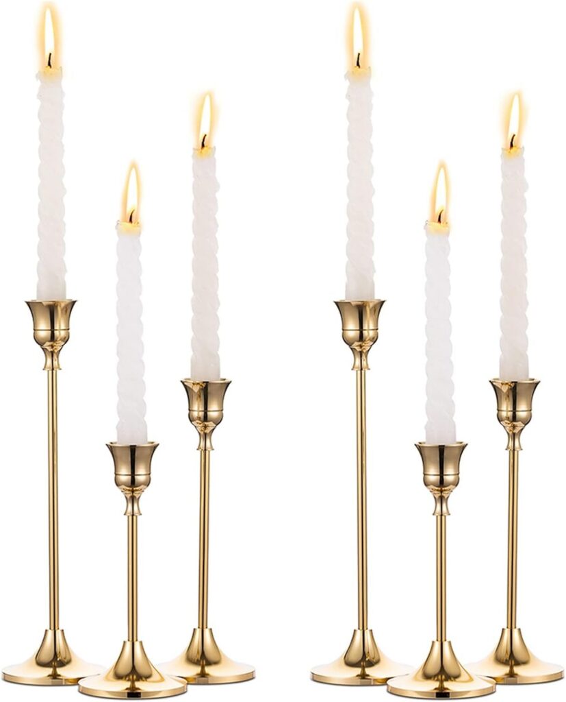 EP Leben Brass Gold Metal 6 Taper Candle Holders