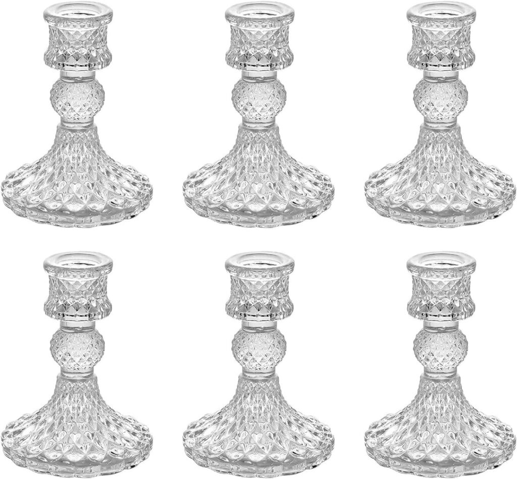 Answaily Clear Glass 6 Tabletop Taper Candle Holders