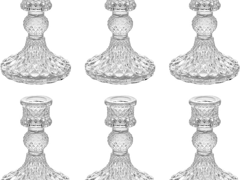 Answaily Clear Glass 6 Tabletop Taper Candle Holders