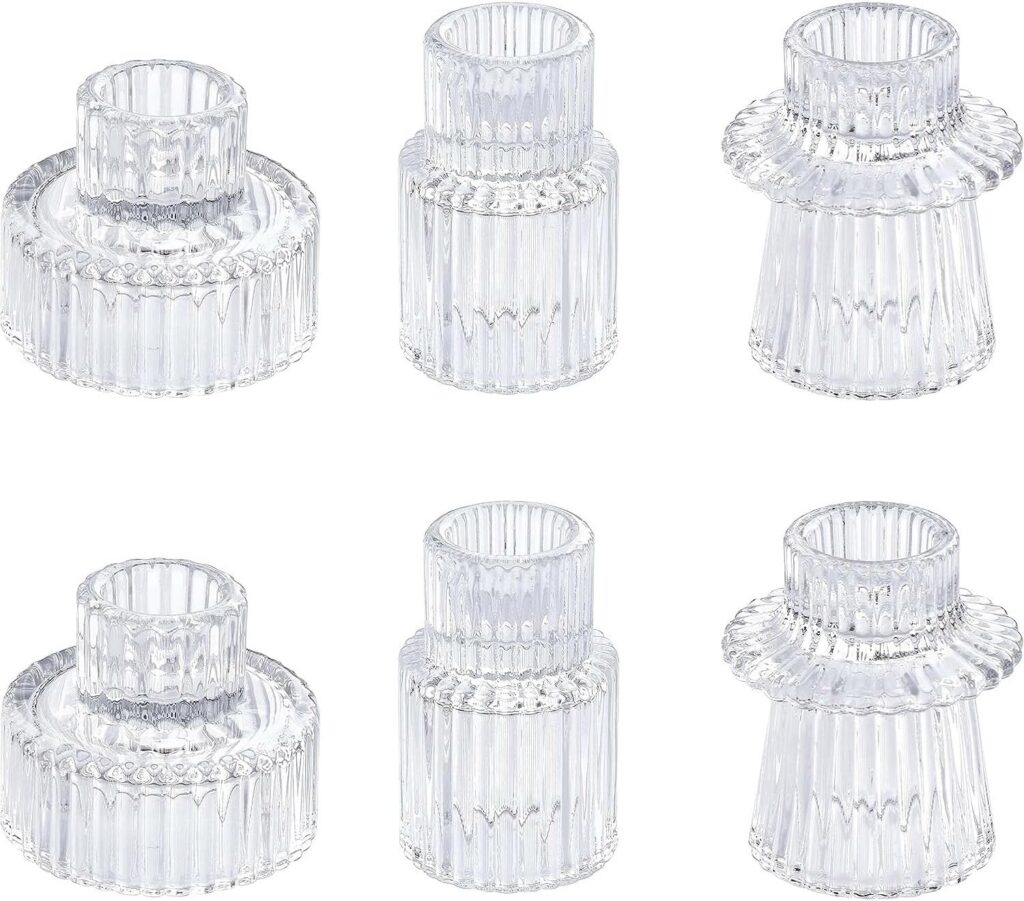 Poicbor Clear Glass 6 Taper Candle Holders