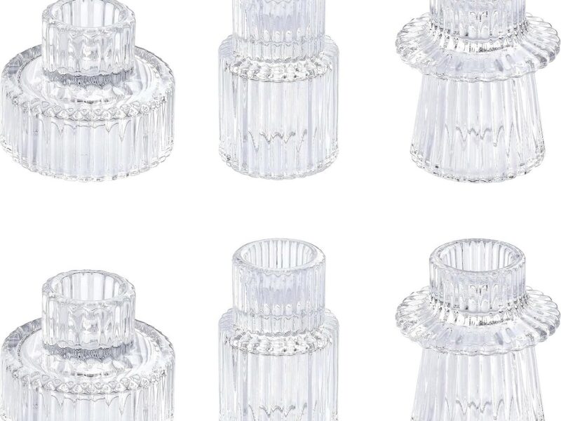 Poicbor Clear Glass 6 Taper Candle Holders