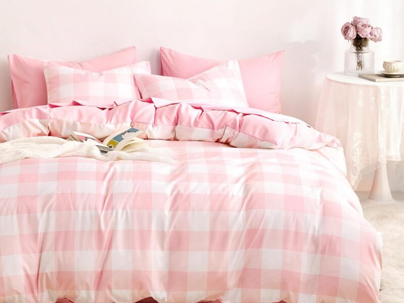 Wake In Cloud Pink White Check Quilt Cover Set