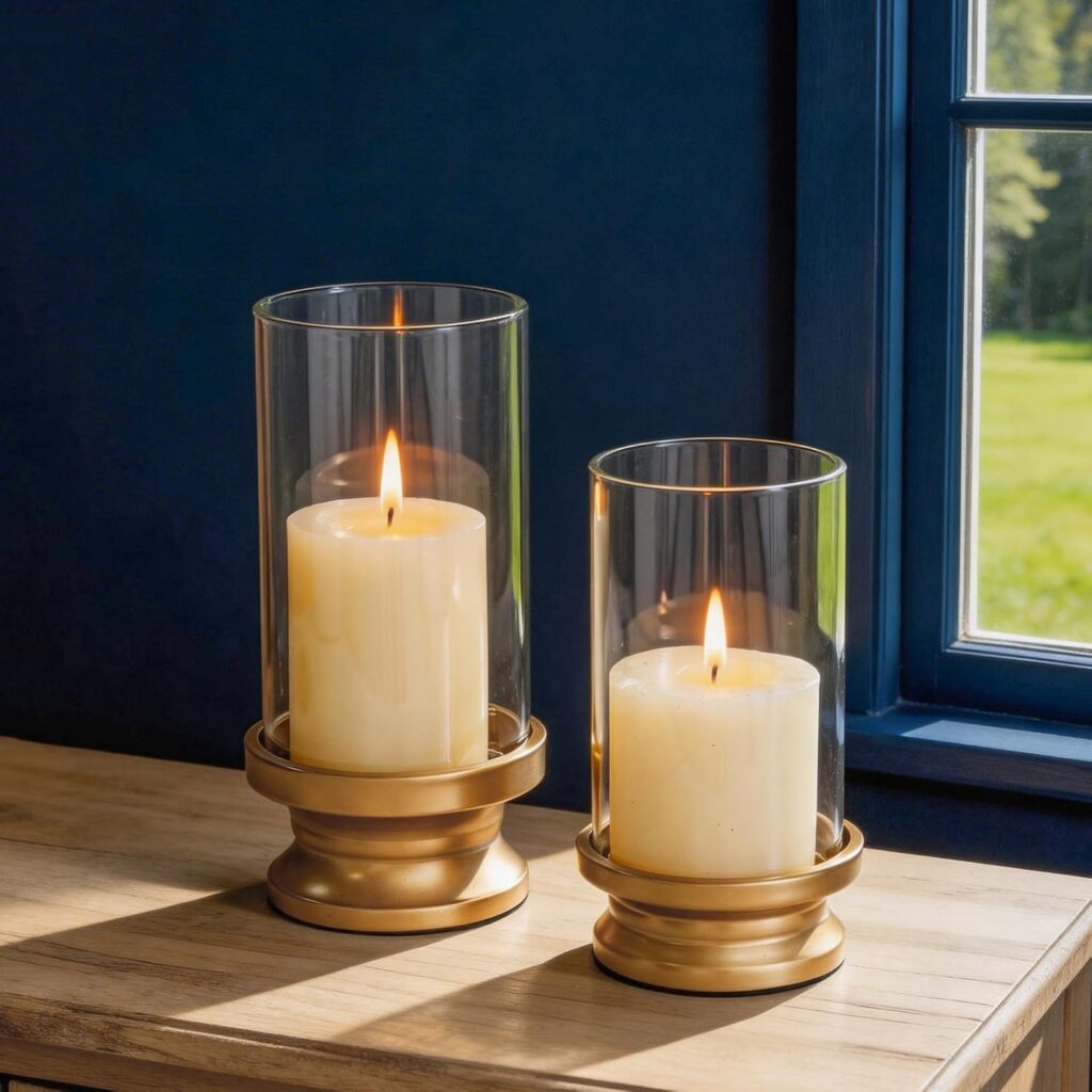 Nuptio Gold Iron 2 Clear Glass Hurricane Candle Holders