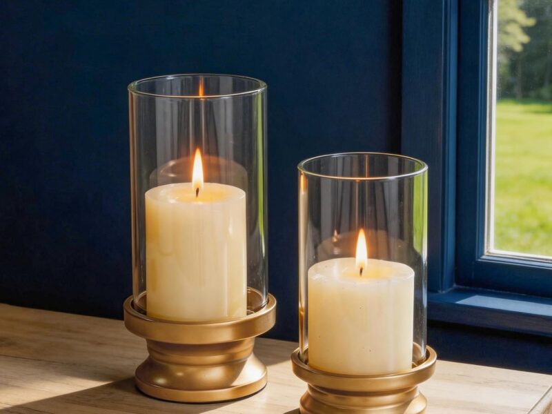 Nuptio Gold Iron 2 Clear Glass Hurricane Candle Holders