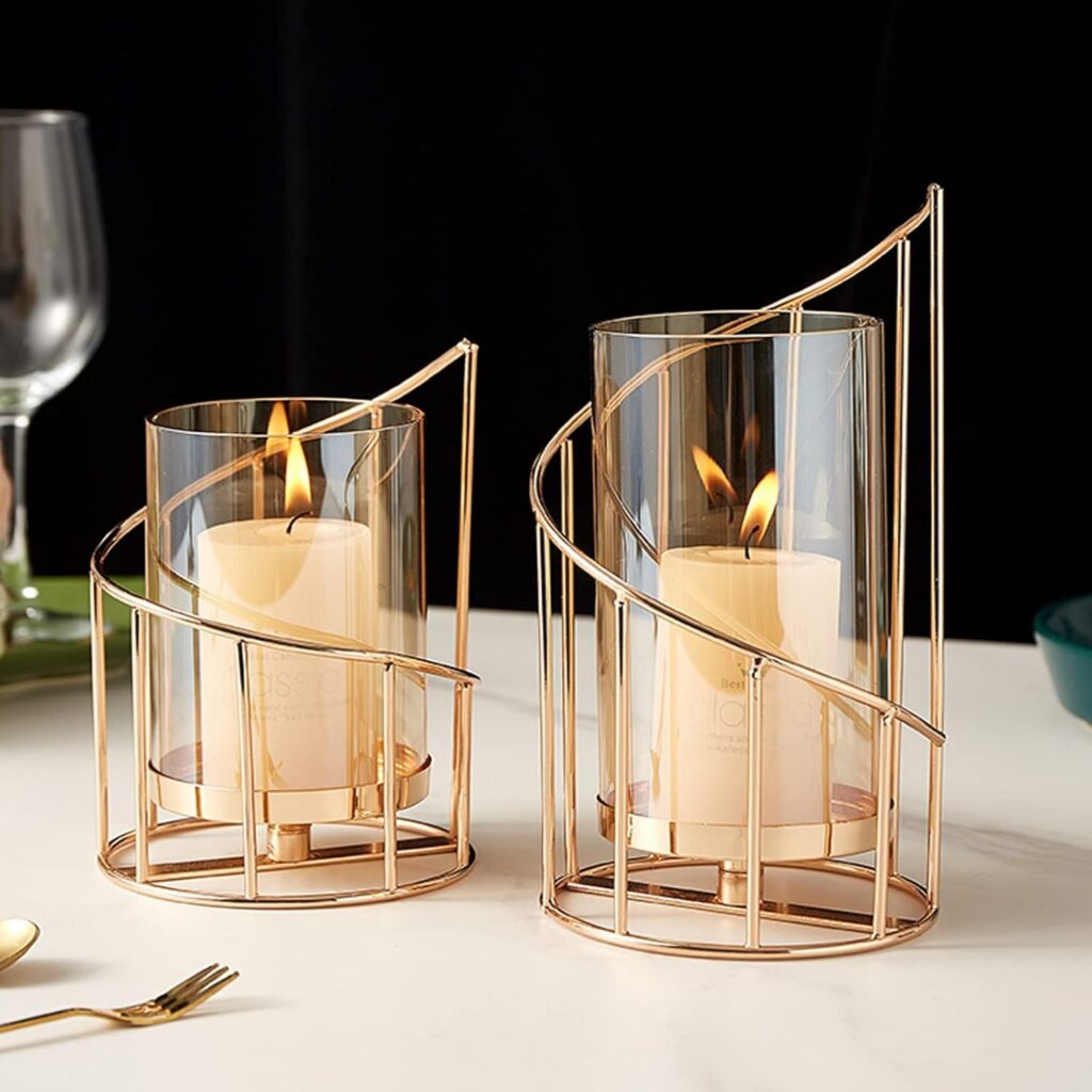 MrMrKura Gold Wire 2 Glass Pillar Candle Holders