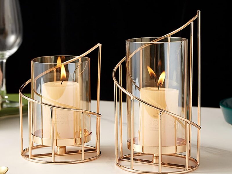 MrMrKura Gold Wire 2 Glass Pillar Candle Holders