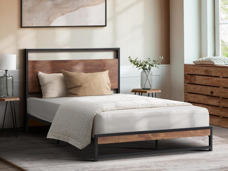 Oikiture King Single MDF Metal Bed Frame