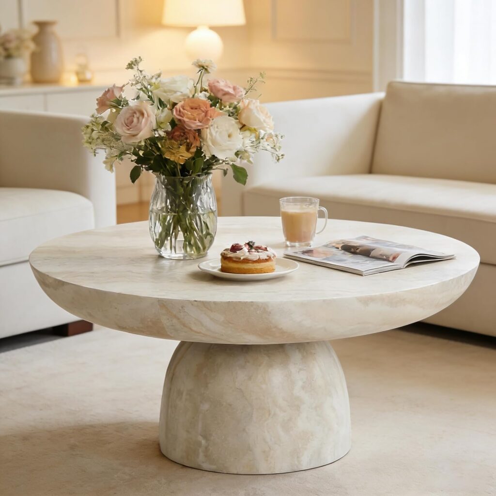 Aworesis 80cm Round Faux Marble Coffee Table