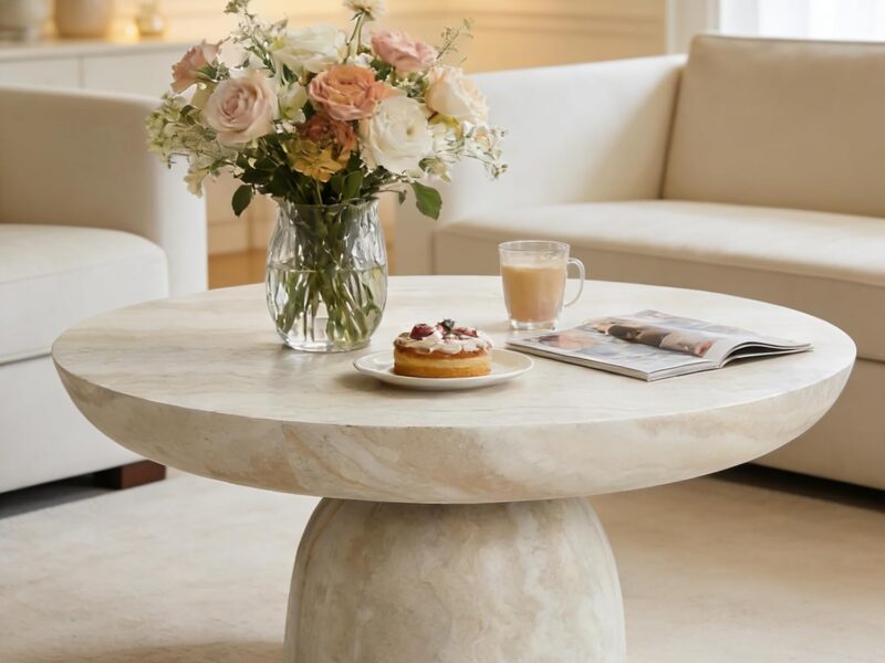 Aworesis 80cm Round Faux Marble Coffee Table