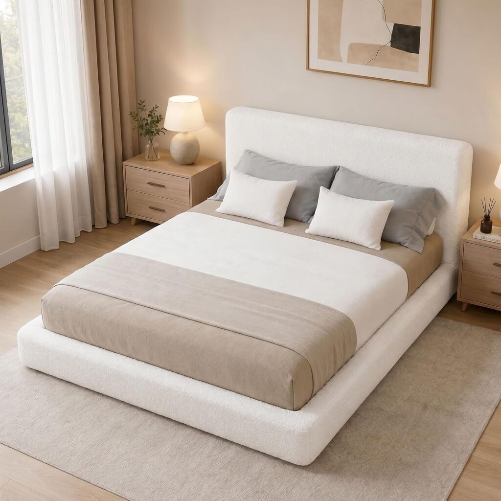 Advwin Double White Cloud Boucle Bed Frame