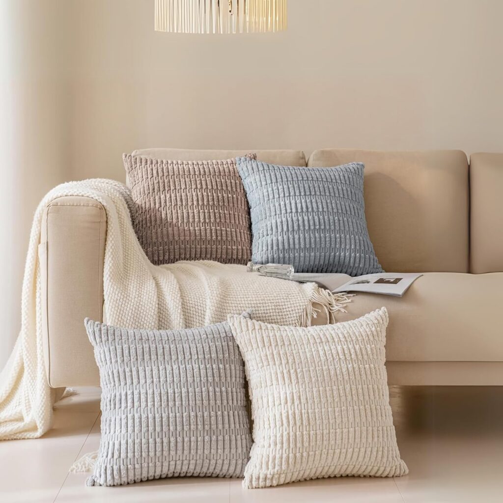 JOMWEN Corduroy Striped Lumbar Cushion Covers, Set of 4