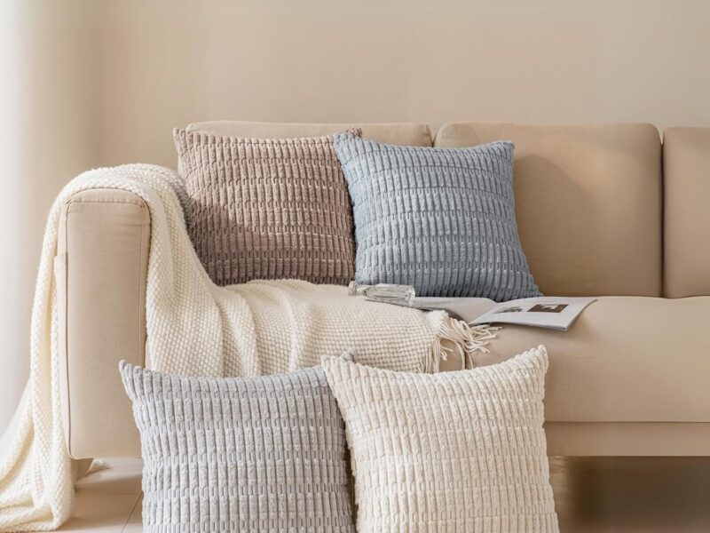 JOMWEN Corduroy Striped Lumbar Cushion Covers, Set of 4
