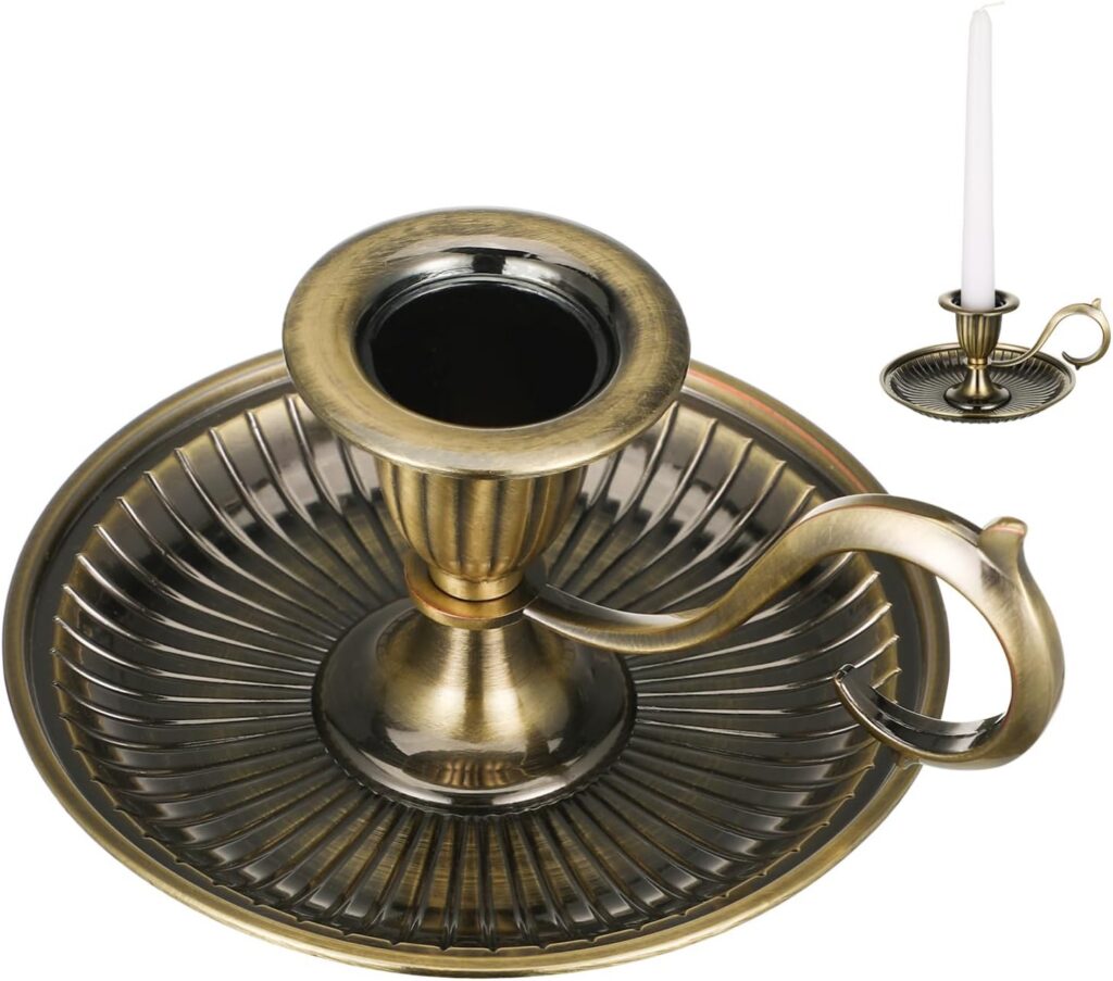 UKCOCO Retro Zinc Alloy with Handle Taper Candle Holder