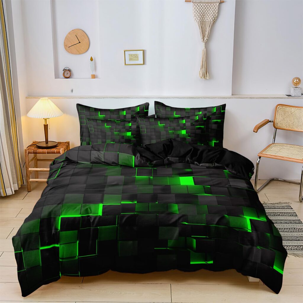DREAMMERINO Geometric Grid Plaid Queen Duvet Cover Set