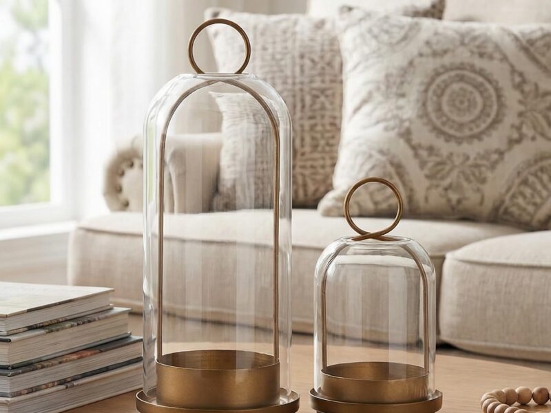 Ganwu Brass Metal 2 Glass Dome Hurricane Candle Holders