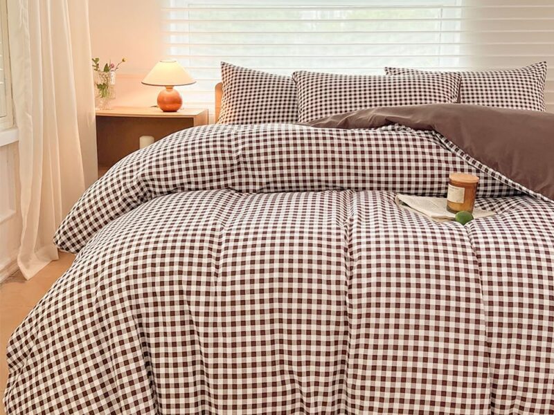 NSNLGSGC Mocha Gingham Quilt Cover Set