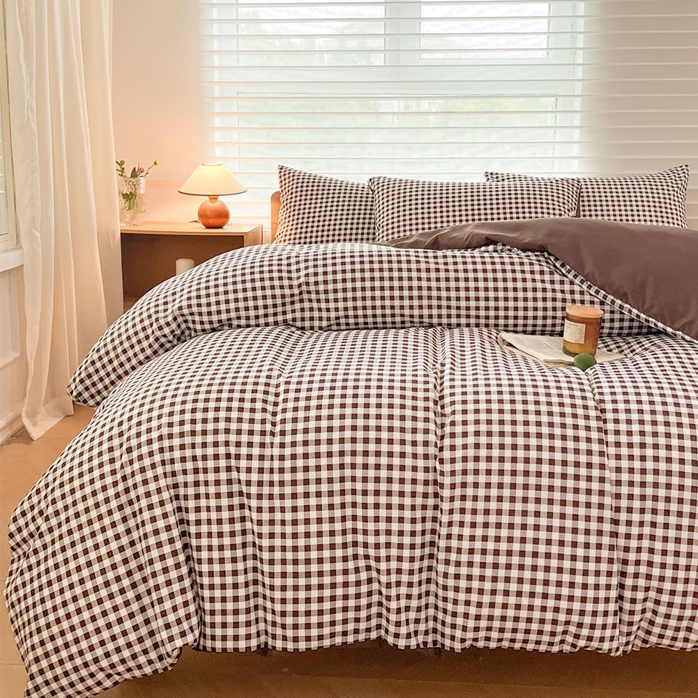 NSNLGSGC Mocha Gingham Quilt Cover Set