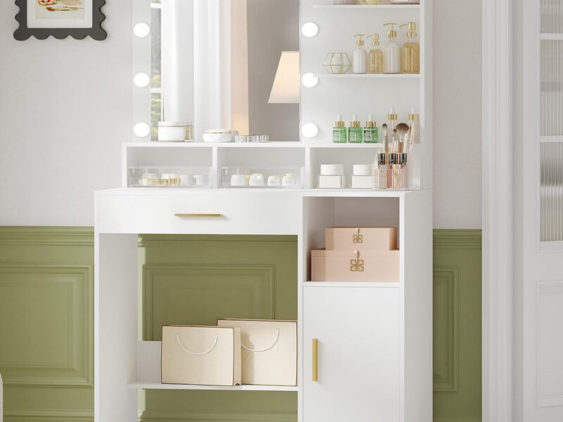 Hzuaneri White Dressing Table with Lighted Mirror
