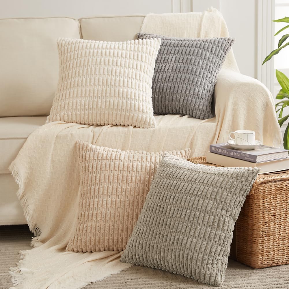 Fancy Homi Corduroy Striped Cushion Covers, Set of 4