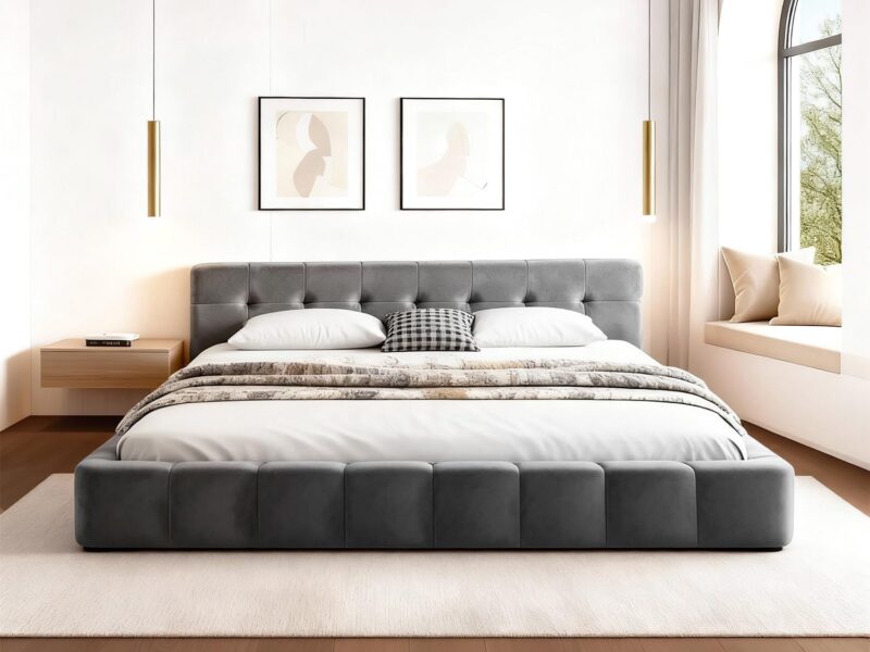 Artiss Queen Grey Plush Velvet Bed Frame