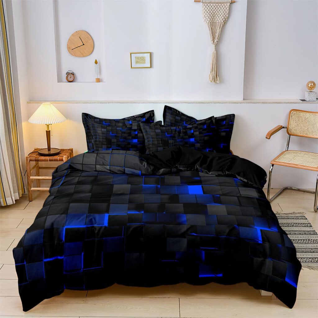 DREAMMERINO Blue Grid Plaid Duvet Cover Set
