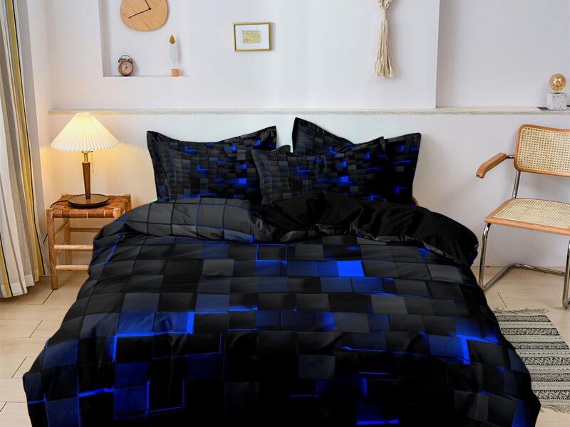 DREAMMERINO Blue Grid Plaid Duvet Cover Set