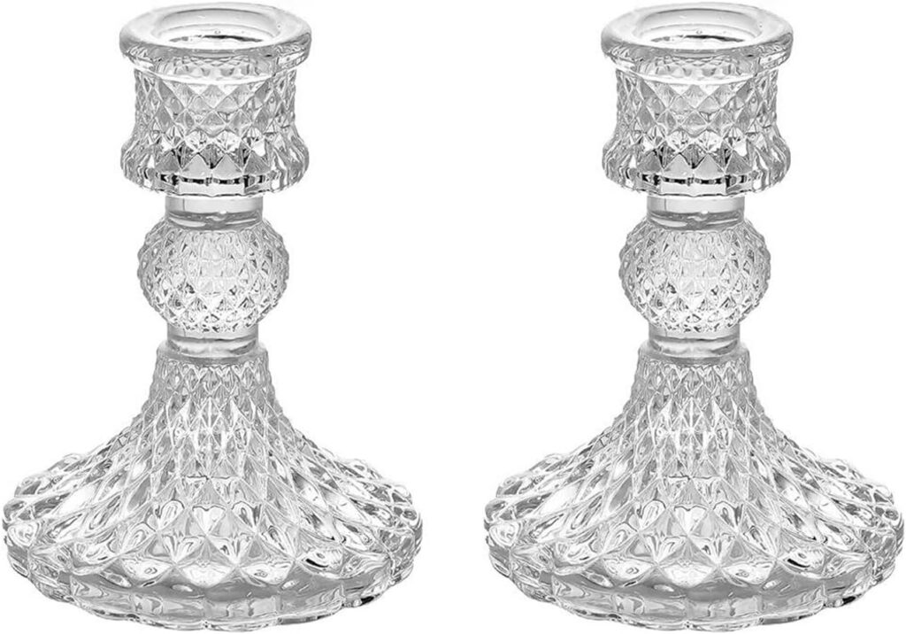 Answaily Clear Glass 2 Taper Candle Holders
