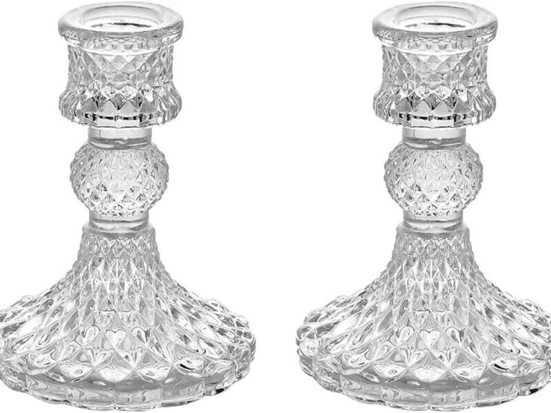 Answaily Clear Glass 2 Taper Candle Holders