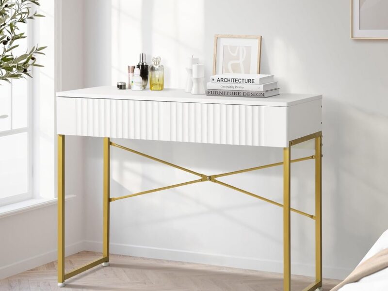 OIKITURE Makeup Vanity with 2 Drawers