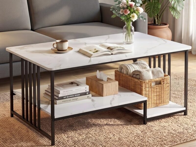 Artiss White and Black Faux Marble Coffee Table