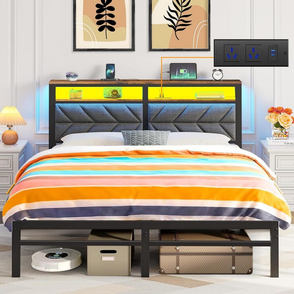 QZTHOU Queen LED Upholstered Bed Frame