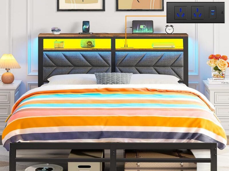 QZTHOU Queen LED Upholstered Bed Frame