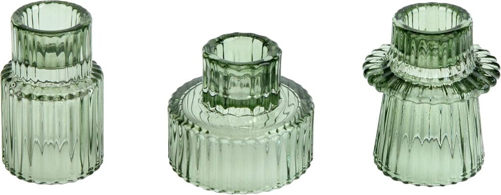Vixdonos Green Glass Tabletop Taper Candle Holders