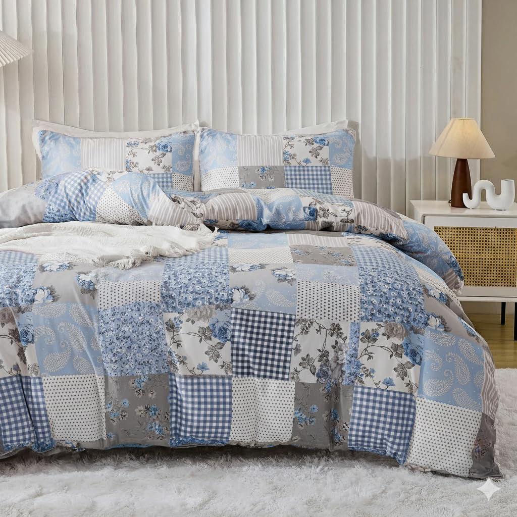 Linen Dreams Blue Plaid Microfibre Quilt Cover Set